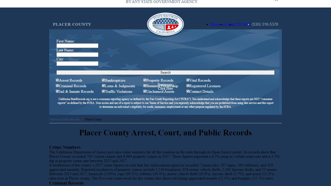 Placer County Arrest, Court, and Public Records